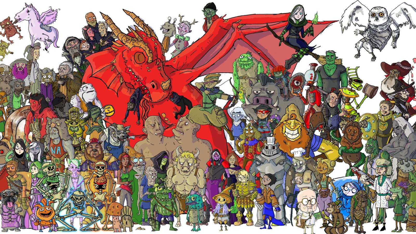 A vast roster of characters from twelve years of Drunkeros